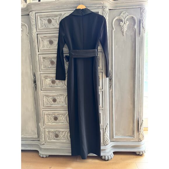 Eliza J Dress Sz 6 Black Satin Trim Wrap Evening Gown Long Sleeve Formal NWOT - Picture 7 of 16